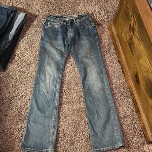 Men's Blue Bootcut Jeans - Comfortable Washed Denim